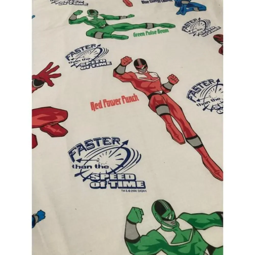 Vintage 2000 Power Rangers Twin Flat Sheet Kids Bedding Saban 62 x 98 Print
